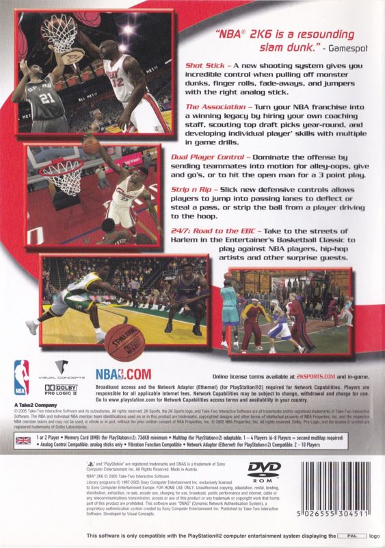 Back Cover for NBA 2K6 (PlayStation 2)