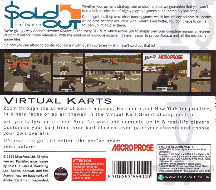 Back Cover for Virtual Karts (DOS) (SoldOut Software release)