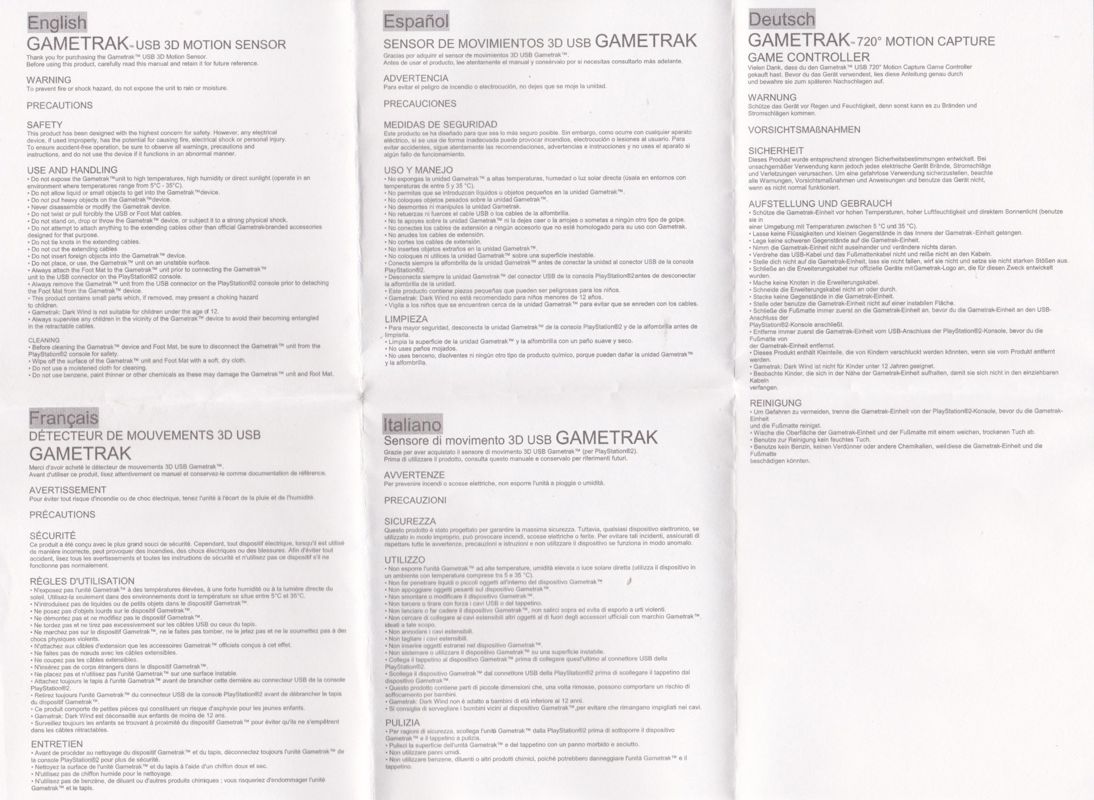 Other for Real World Golf (Windows) (Gametrak system plus game): Multilingual Gametrak Instruction Sheet
