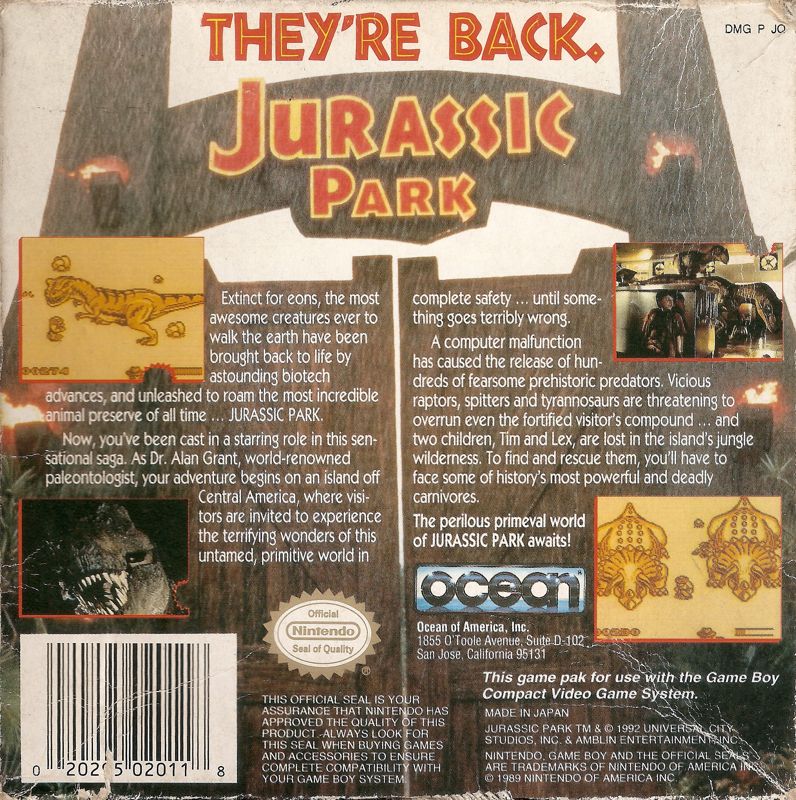 Notice Manuel Jeu Jurassic Park Game Boy - Très Bon état - Pour Collectionneurs