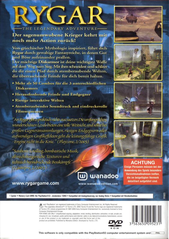 Back Cover for Rygar: The Legendary Adventure (PlayStation 2)