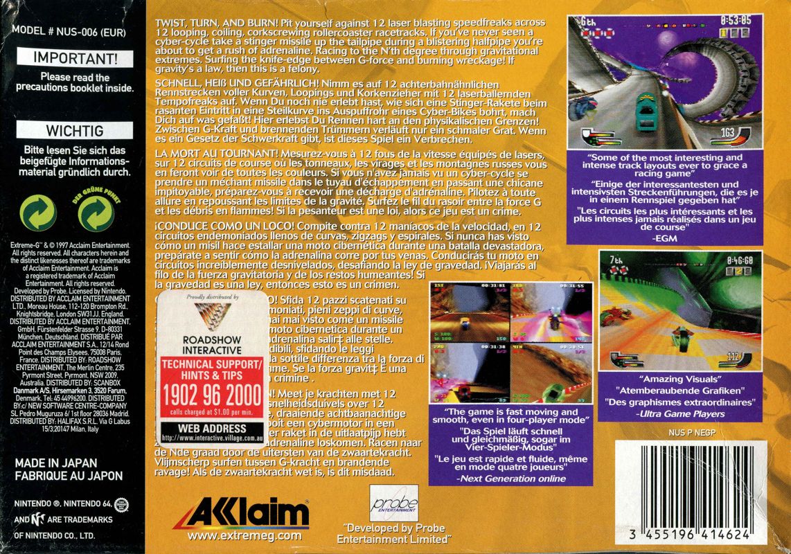 Back Cover for Extreme-G (Nintendo 64)
