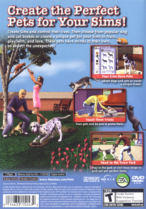 Back Cover for The Sims 2: Pets (PlayStation 2)