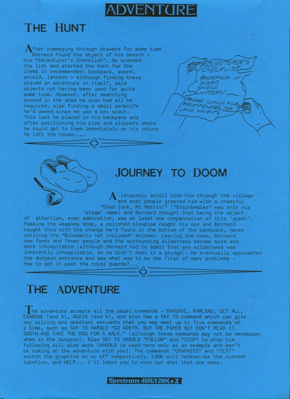 Extras for Dungeon Romp (ZX Spectrum): Story Sheet: Side 2