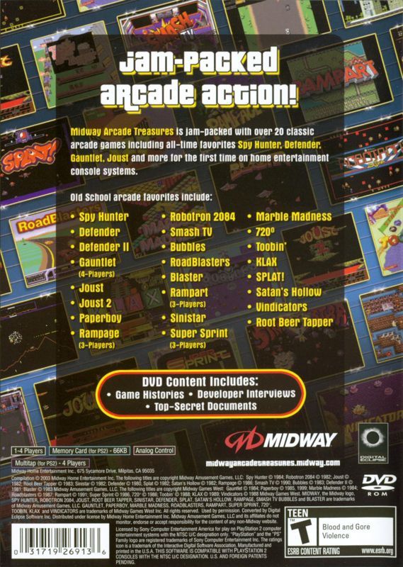 Back Cover for Midway Arcade Treasures (PlayStation 2)