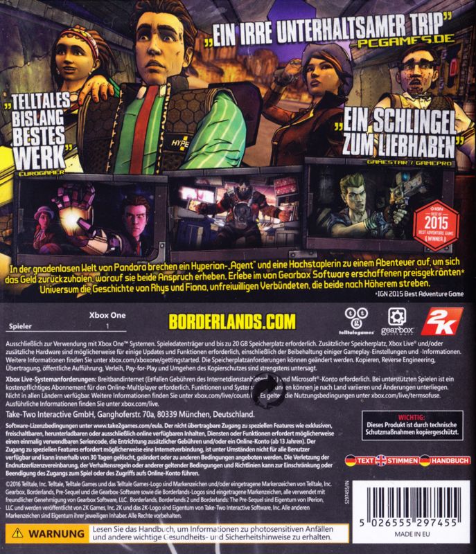 Back Cover for Tales from the Borderlands (Xbox One)