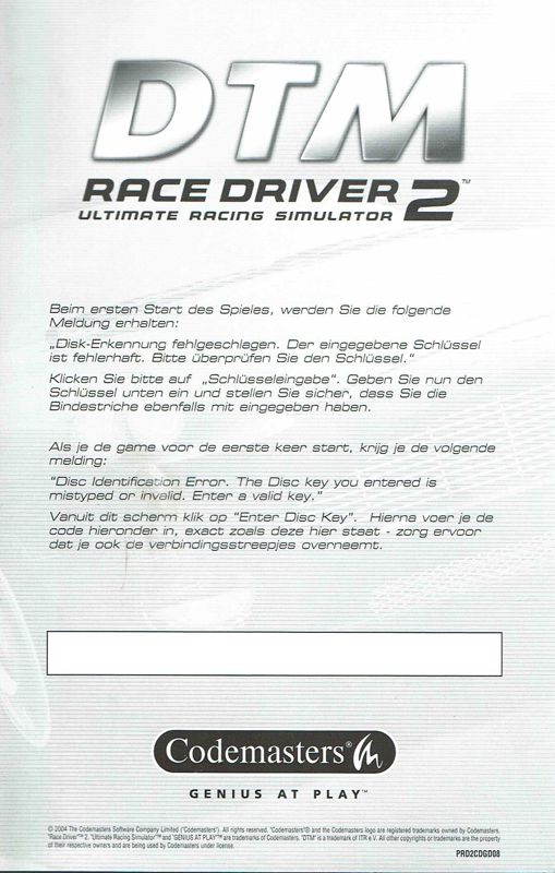 Extras for TOCA Race Driver 2 (Windows): Game Key