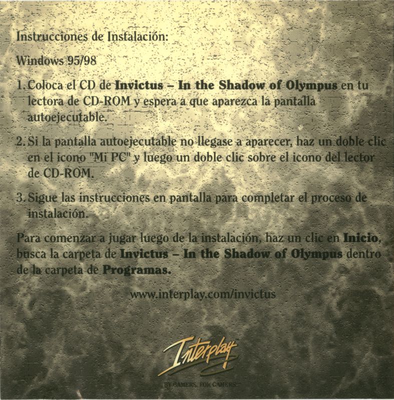 Other for Invictus: In the Shadow of Olympus (Windows): Jewel Case - Inlay