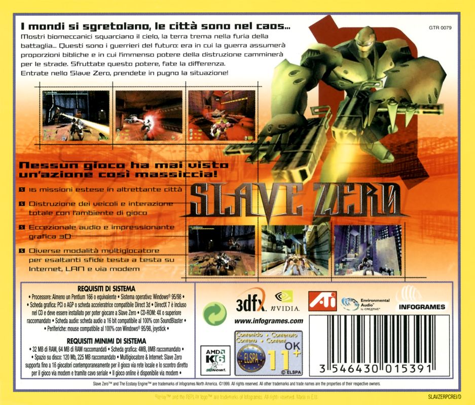 Back Cover for Slave Zero (Windows) (Infogrames Replay release)