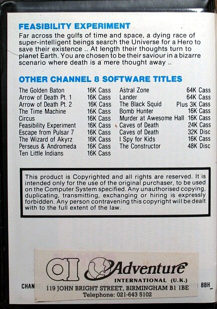 Back Cover for Feasibility Experiment (Commodore 64)