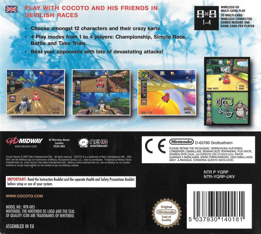 Back Cover for Cocoto: Kart Racer (Nintendo DS) (Midway version)