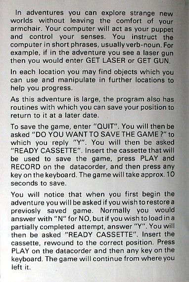Manual for Adventure A (Amstrad CPC)