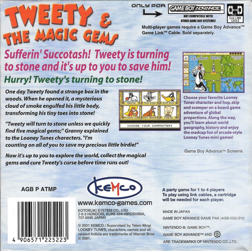 Back Cover for Tweety and the Magic Gems (Game Boy Advance)