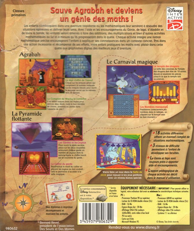 Back Cover for Disney's Math Quest with Aladdin (Macintosh and Windows)