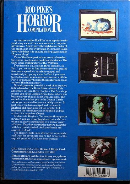 Back Cover for Rod Pike's Horror Compilation (ZX Spectrum)
