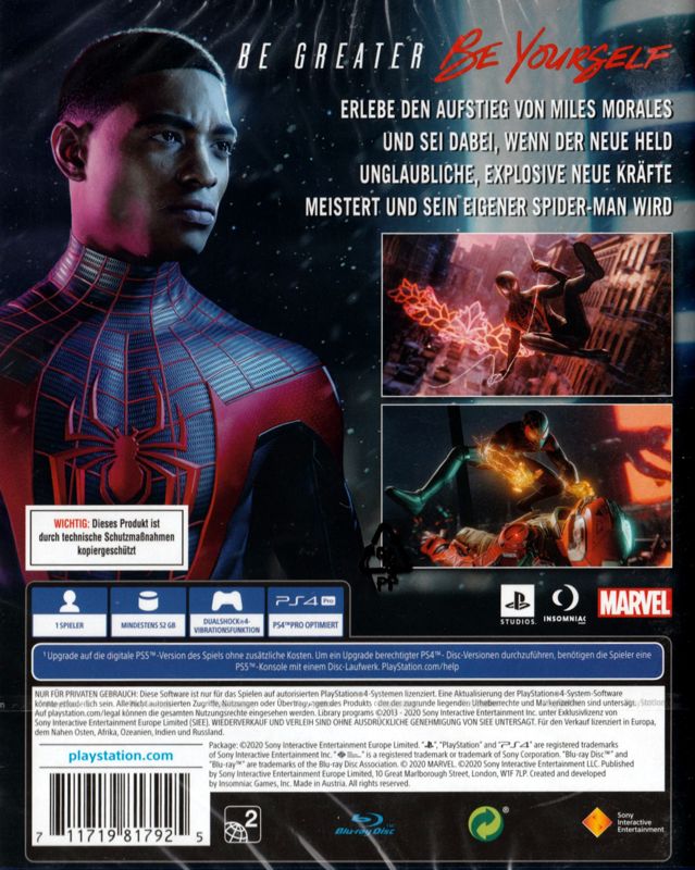 Back Cover for Marvel Spider-Man: Miles Morales (PlayStation 4)