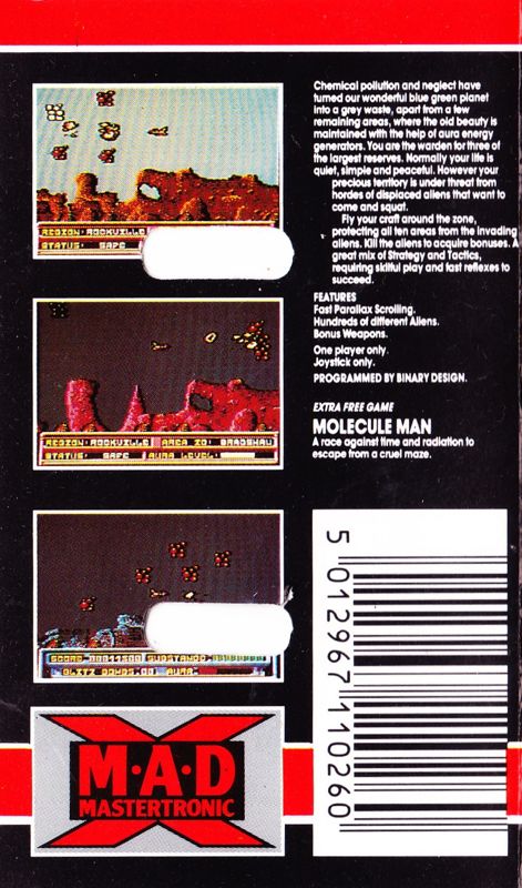 Back Cover for Energy Warrior + Molecule Man (Commodore 64)