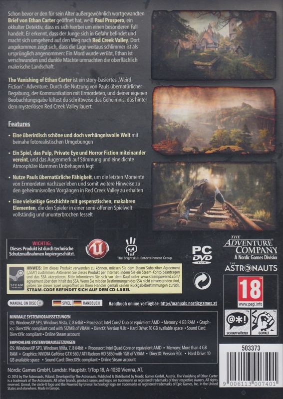 The Vanishing of Ethan Carter cover or packaging material - MobyGames