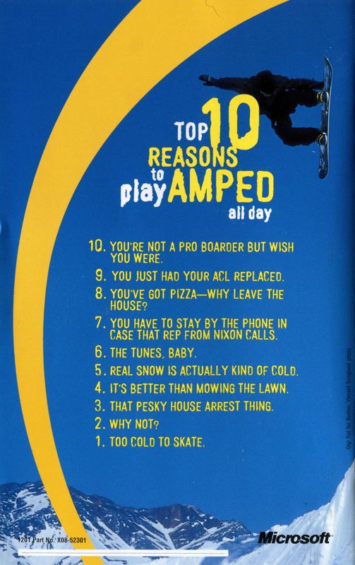Manual for Amped: Freestyle Snowboarding (Xbox): Back