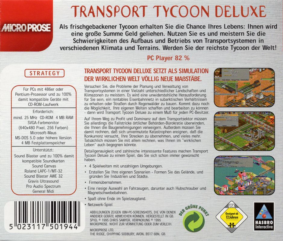 Back Cover for Transport Tycoon Deluxe (DOS) (Hasbro Interactive Classics release)