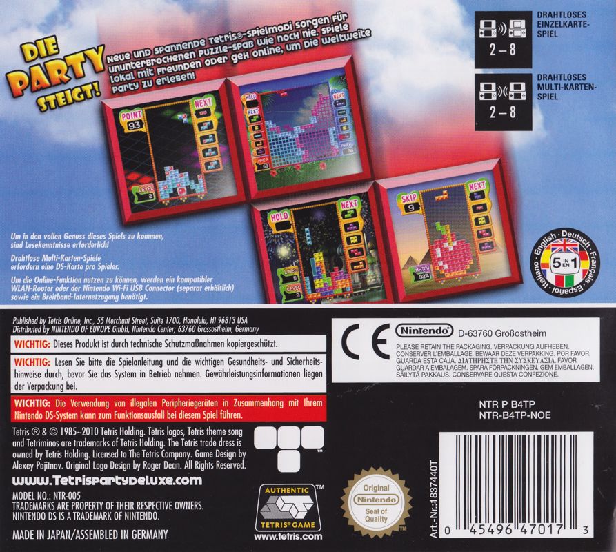 Back Cover for Tetris Party Deluxe (Nintendo DS)