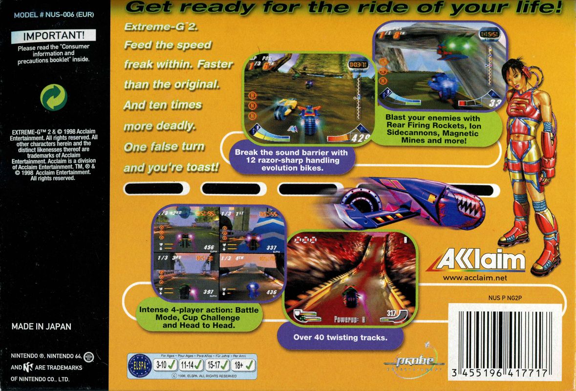 Back Cover for Extreme-G: XG2 (Nintendo 64)