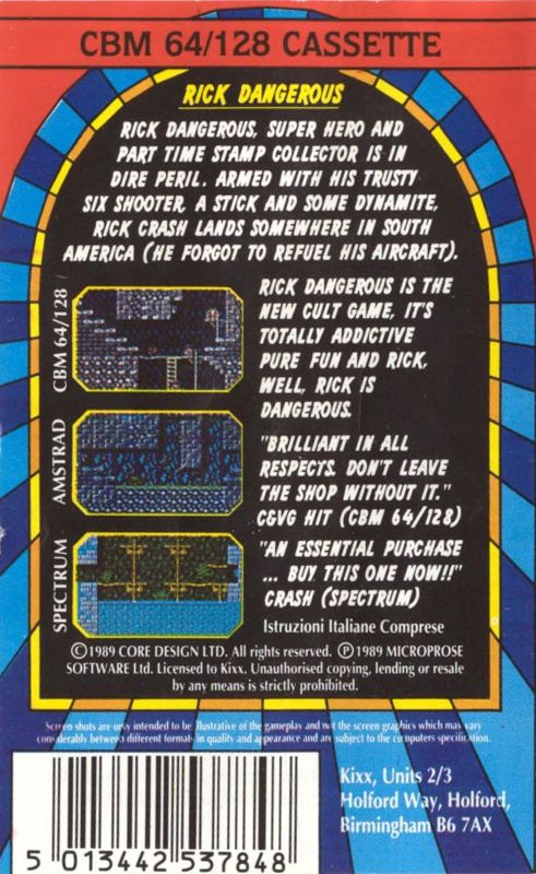 Back Cover for Rick Dangerous (Commodore 64) (Budget re-release)