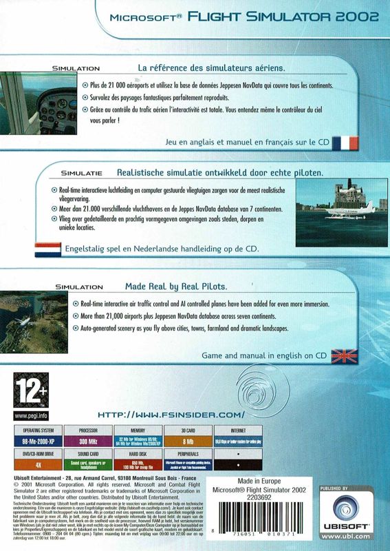 Back Cover for Microsoft Flight Simulator 2002 (Windows) (Ubisoft eXclusive release)