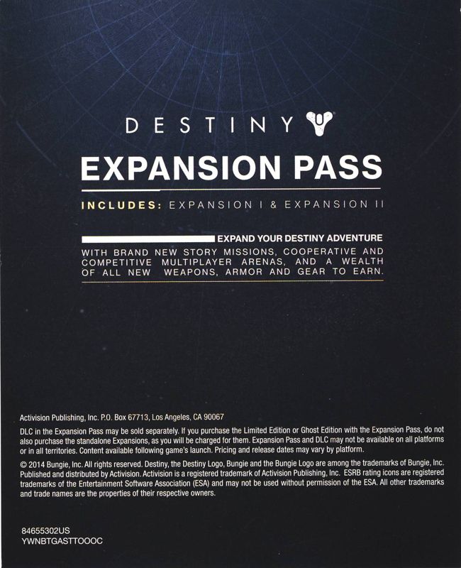 Extras for Destiny (PlayStation 3): Expansion Pass Ad - Back