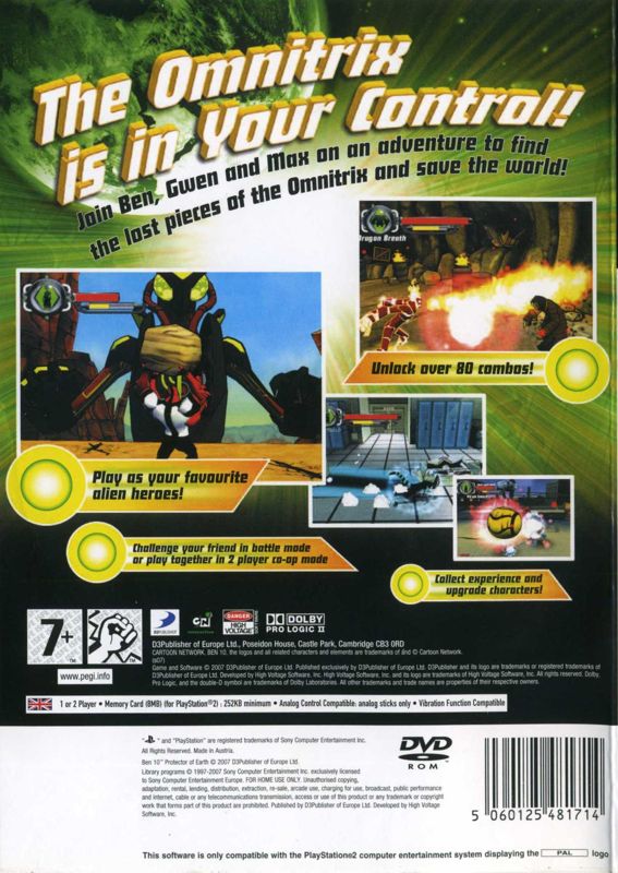 Back Cover for Ben 10: Protector of Earth (PlayStation 2)