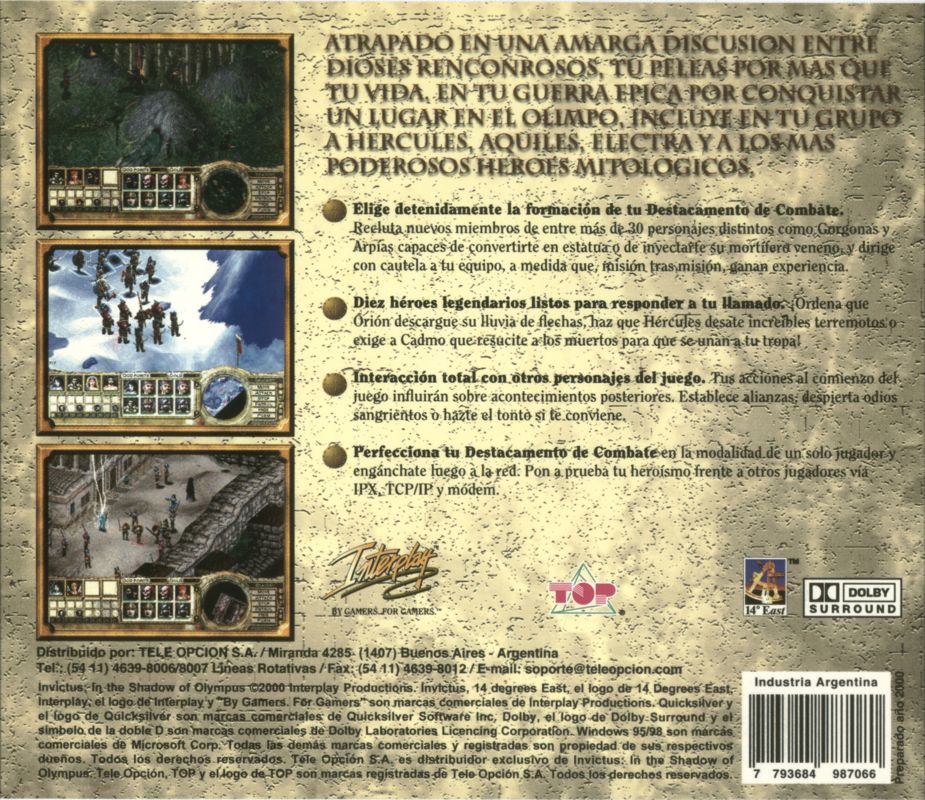 Other for Invictus: In the Shadow of Olympus (Windows): Jewel Case - Back
