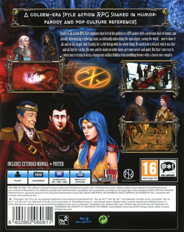 Back Cover for Zenith (PlayStation 4)