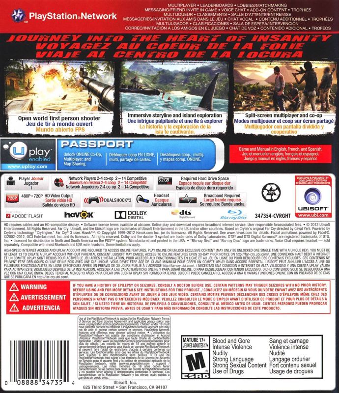 Back Cover for Far Cry 3 (PlayStation 3) (Greatest Hits release)