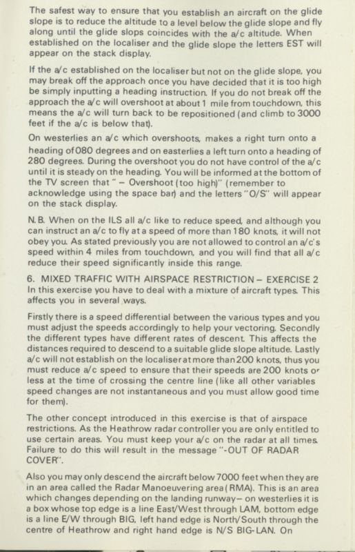 Inside Cover for Heathrow International Air Traffic Control (ZX Spectrum)