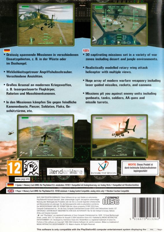 Back Cover for AH-64 Apache Air Assault (PlayStation 2) (Re-release)