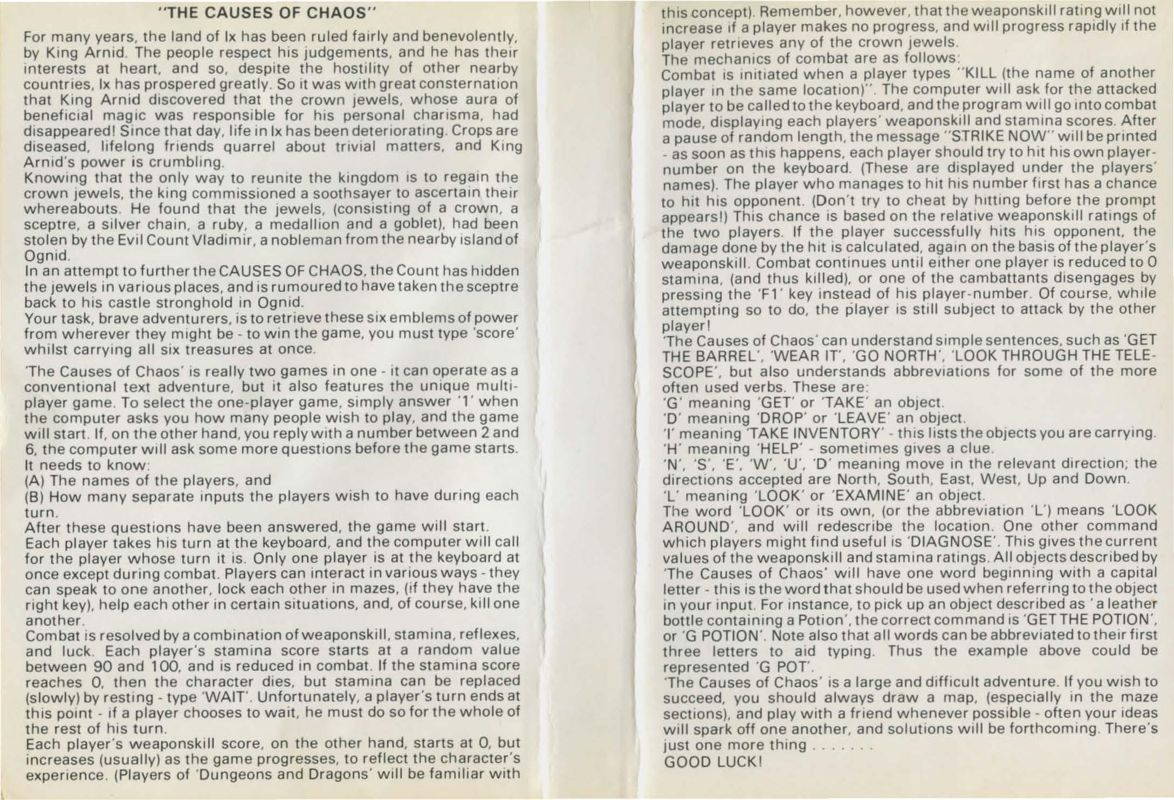 Inside Cover for The Causes of Chaos (Commodore 64)