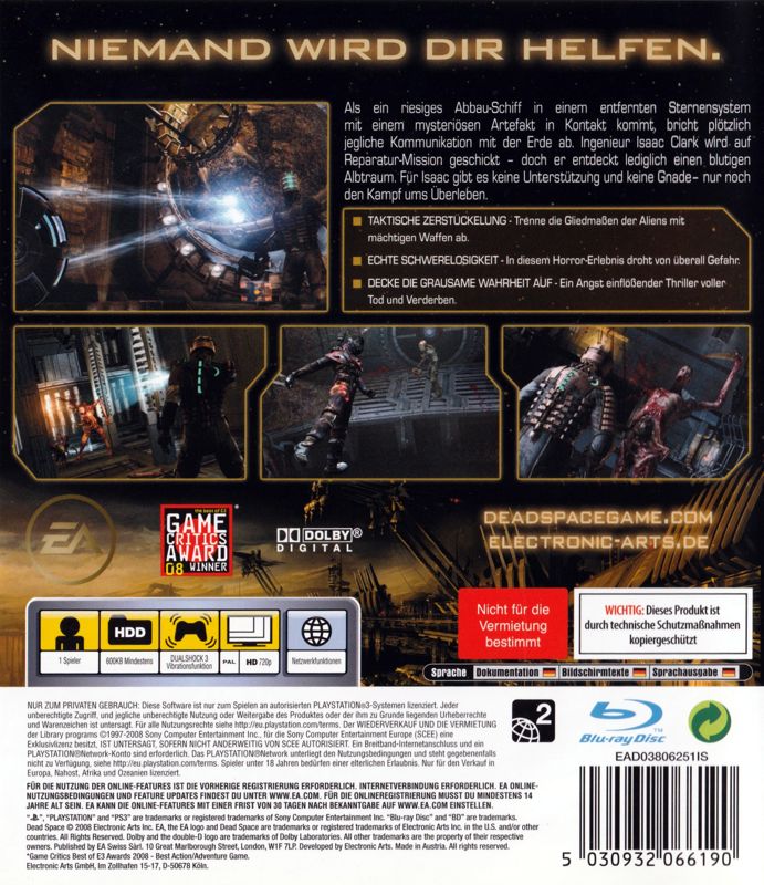 Back Cover for Dead Space (PlayStation 3)