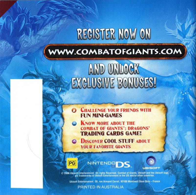 Manual for Battle of Giants: Dragons (Nintendo DS): Back
