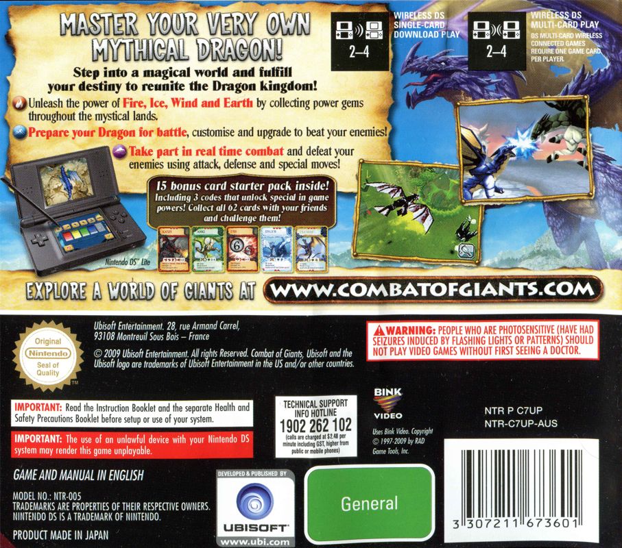 Back Cover for Battle of Giants: Dragons (Nintendo DS)