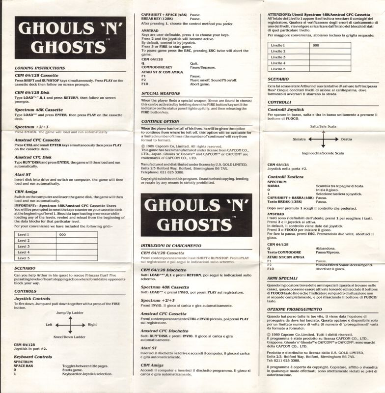 Manual for Ghouls 'N Ghosts (ZX Spectrum): Side A