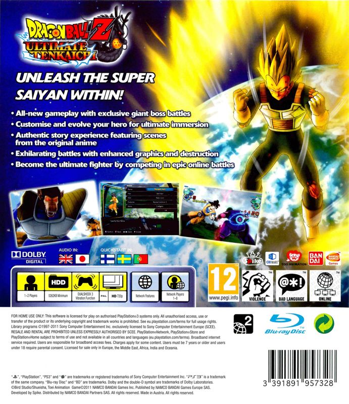Back Cover for Dragon Ball Z: Ultimate Tenkaichi (PlayStation 3)