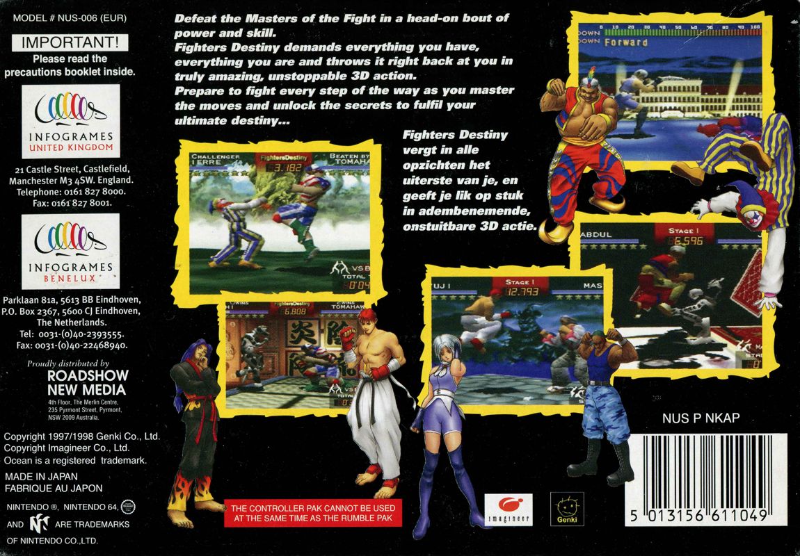 Back Cover for Fighters Destiny (Nintendo 64)
