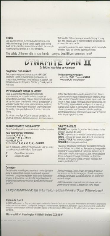 Manual for Dynamite Dan II (ZX Spectrum)