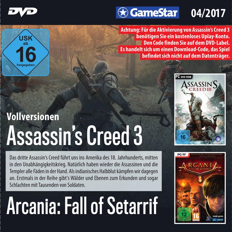 Other for Assassin's Creed III (Windows) (GameStar 04/2017 covermount): Jewel Case - Front (electronic)