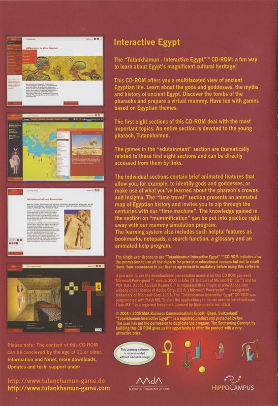 Manual for Tutankhamun: Interactive Egypt (Macintosh and Windows): Back - English