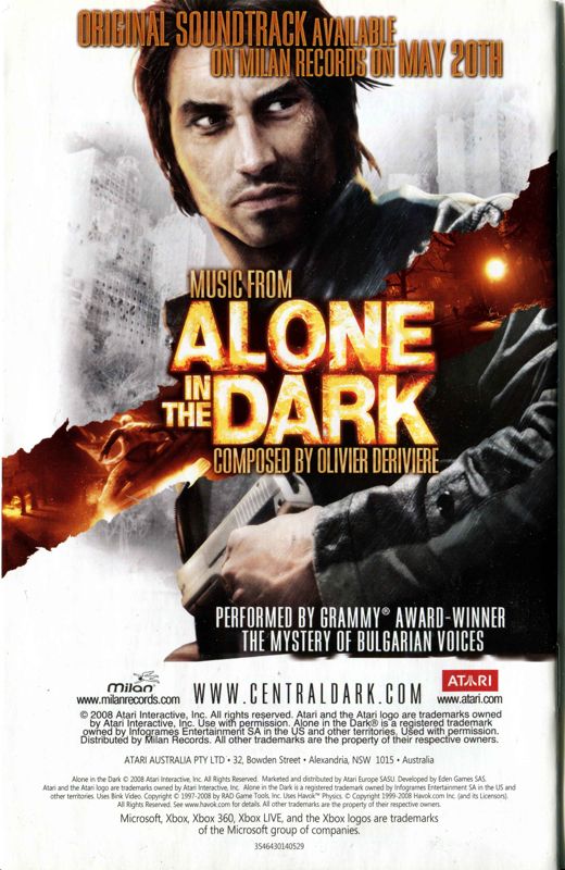 Manual for Alone in the Dark (Xbox 360): Back