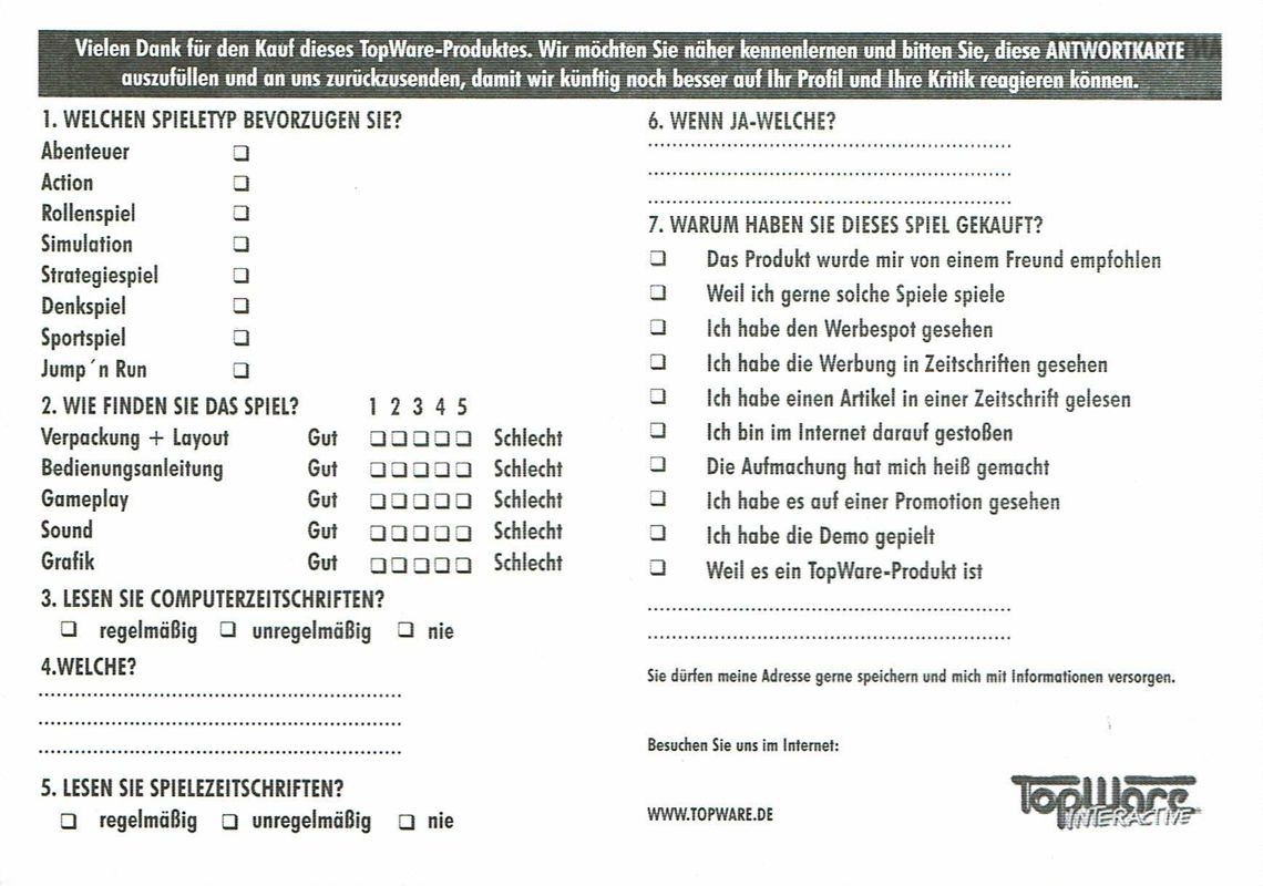 Extras for Jagged Alliance 2 (Windows): Registration Card - Front
