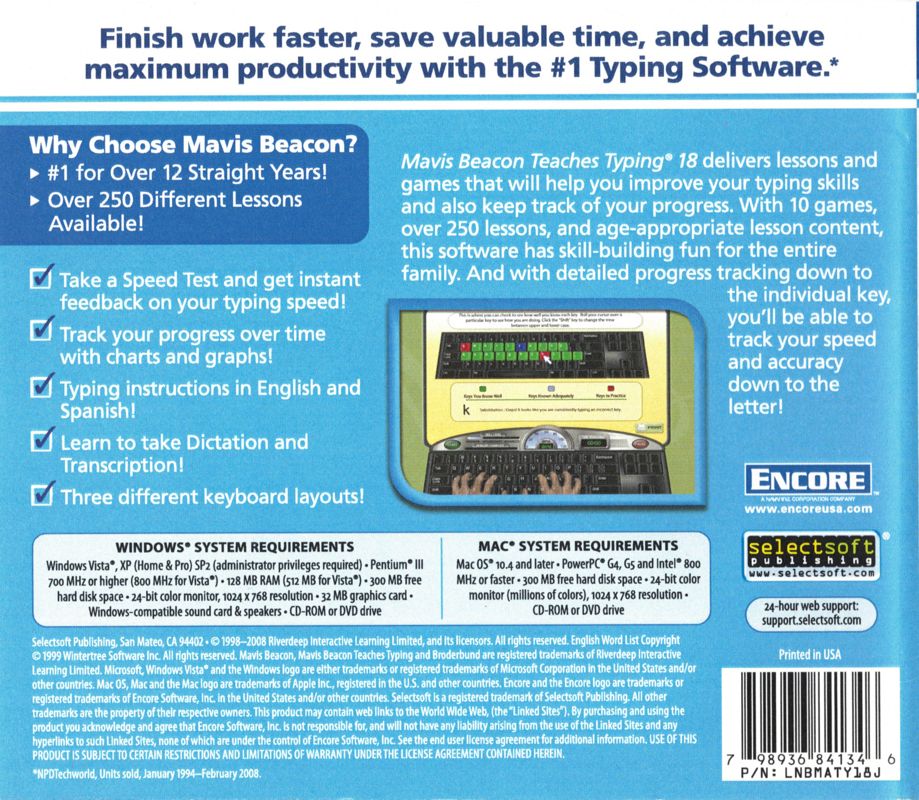 Mavis Beacon Teaches Typing 18 cover or packaging material - MobyGames