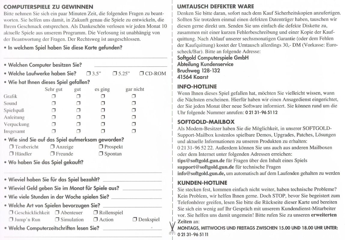 Extras for Ascendancy (DOS) (First release): Registration Card - Back