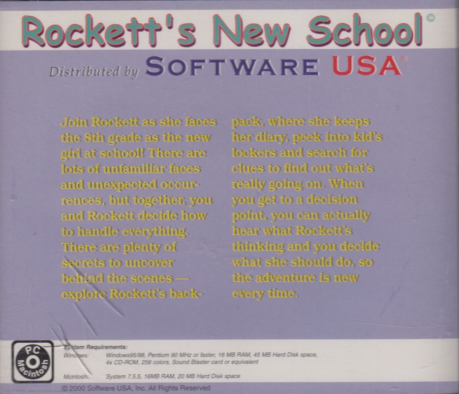 Back Cover for Rockett's New School (Macintosh and Windows) (2000 Software USA release)